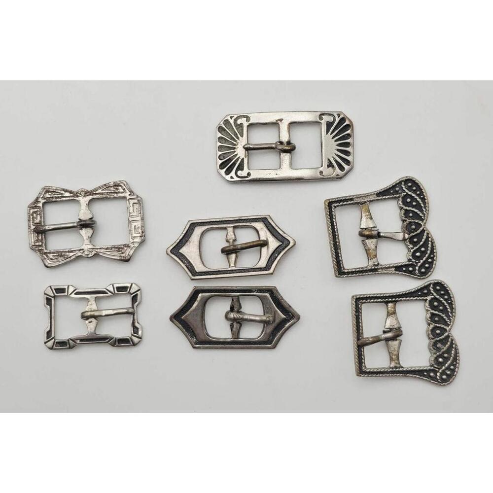 Vintage Lot of Silver - Tone Mini Belt Or Shoe Buckles 7 Pieces